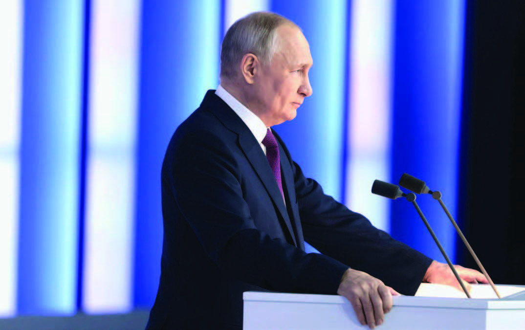 Russian President Vladimir Putin, during annual address to Federal Assembly in Moscow, February 21, 2023, says Russia will suspend its role in New START nuclear accord with United States (President of the Russian Federation)